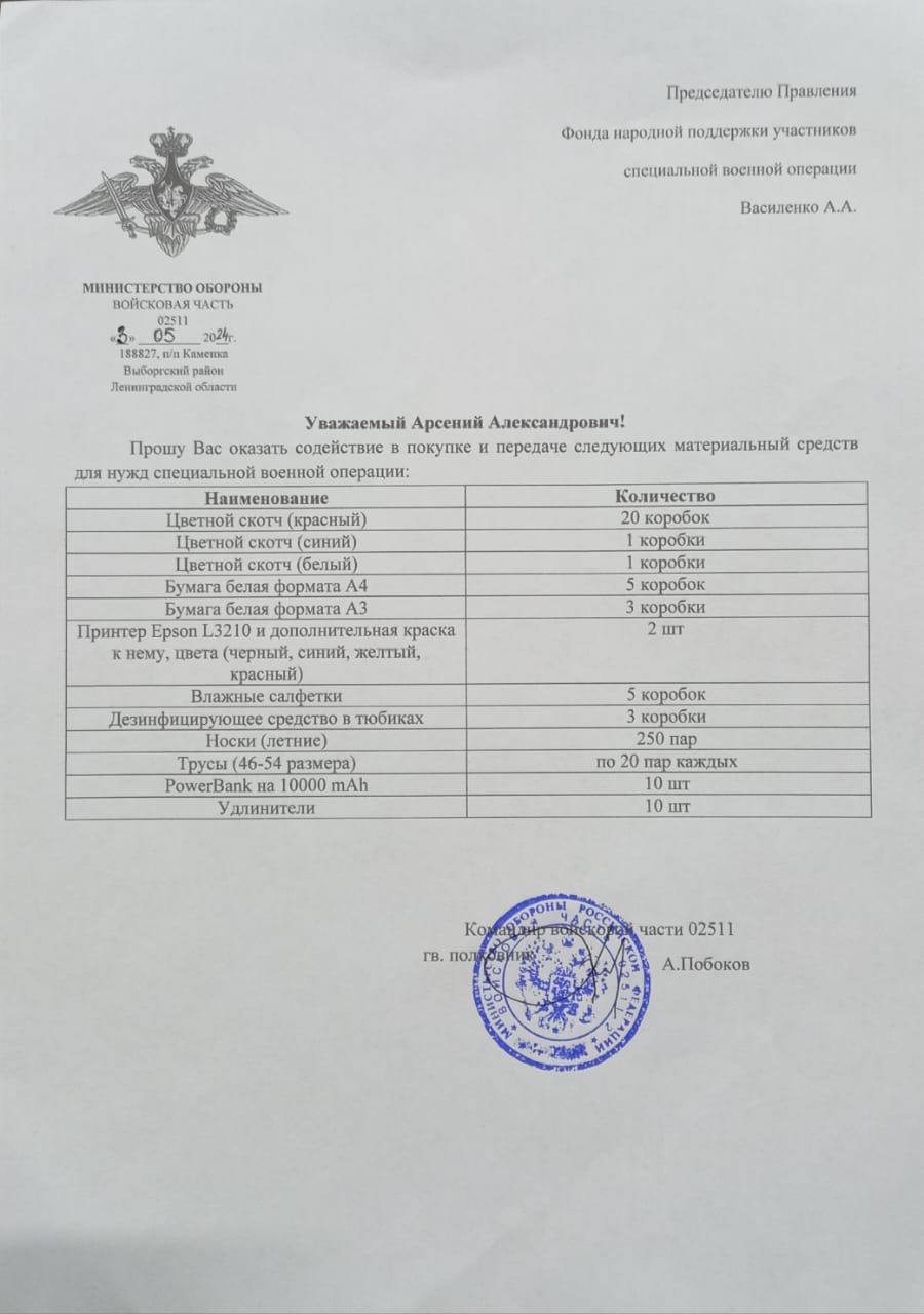 Запросы от воинских частей, стр. 1